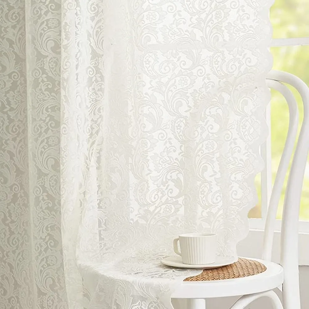 Bedroom White Tulle Curtain New Lace Light Transparent Princess Curtain Elegant Living Room Half Curtain 2
