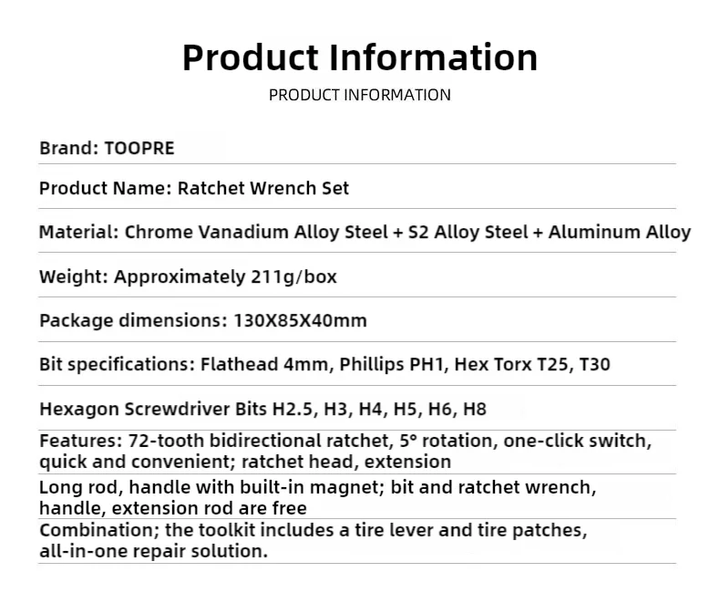 TOOPRE Fahrrad Mini Ratsche Set Tragbare Multi Funktionale Reparatur Kit Fahrrad Reifen Schlüssel Reifen Reifen Patch Reparatur Werkzeuge – Detail 4