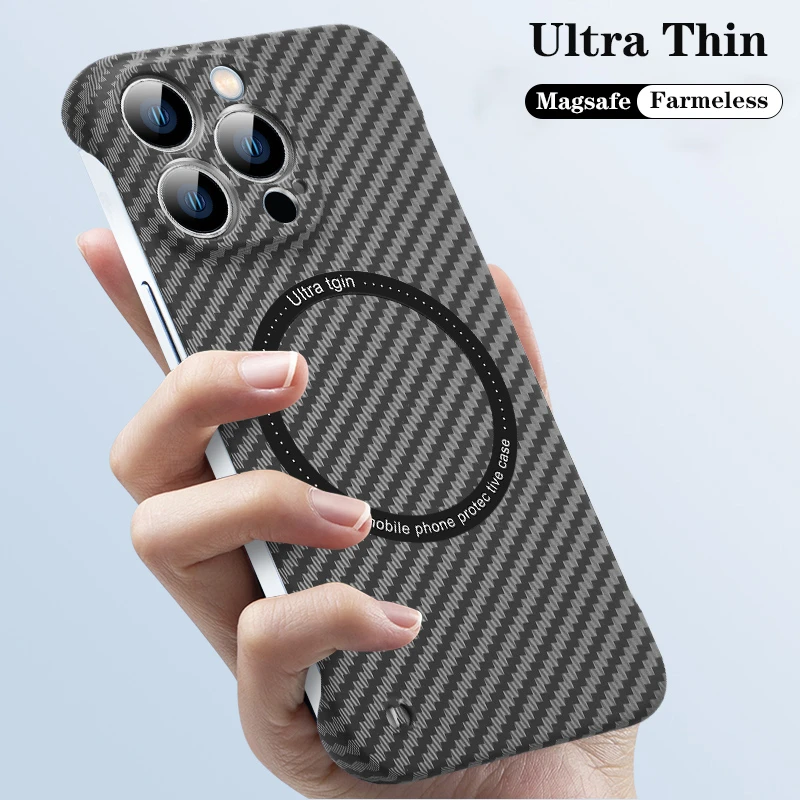 For Magsafe Magnetic Wireless Charger Case For iPhone 13 12 Pro Max i phone 13 Pro Ultra Thin Carbon Fiber Frameless Cover Coque apple magsafe charger