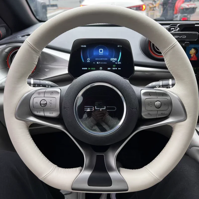 Custom DIY White Car Steering Wheel Braid Cover 100% Fit For BYD Atto 3 EV 2022 2023 Steering Wrap Auto Interior Accessories