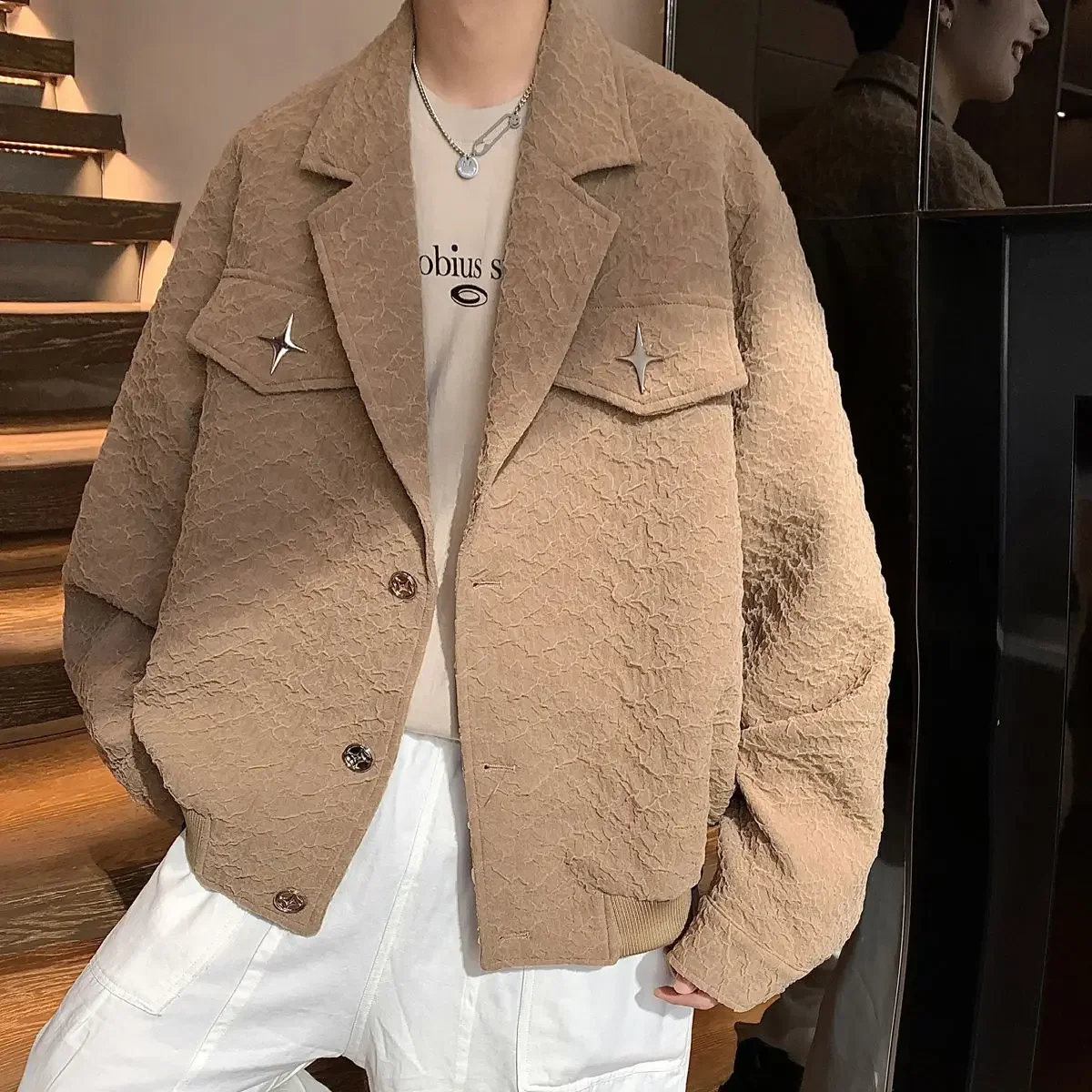 Men's Clothing Vintage Blazer Collar Coat Men's Spring and Fall American Niche Design Pilot Jacket High Street Fashion Jacket