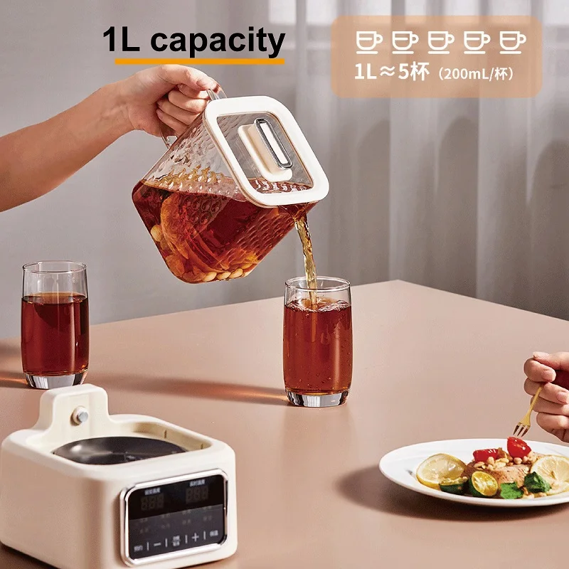 Mini-marmite de santé 1,2 L 110V/220V, bouilloire électrique en verre avec maintien au chaud automatique, théière à fleurs multifonction pour le bureau, pot à soupe et ragoût 1 Mini-marmite de santé 1,2 L 110V/220V, bouilloire électrique en verre avec maintien au chaud automatique, théière à fleurs multifonction pour le bureau, pot à soupe et ragoût 1