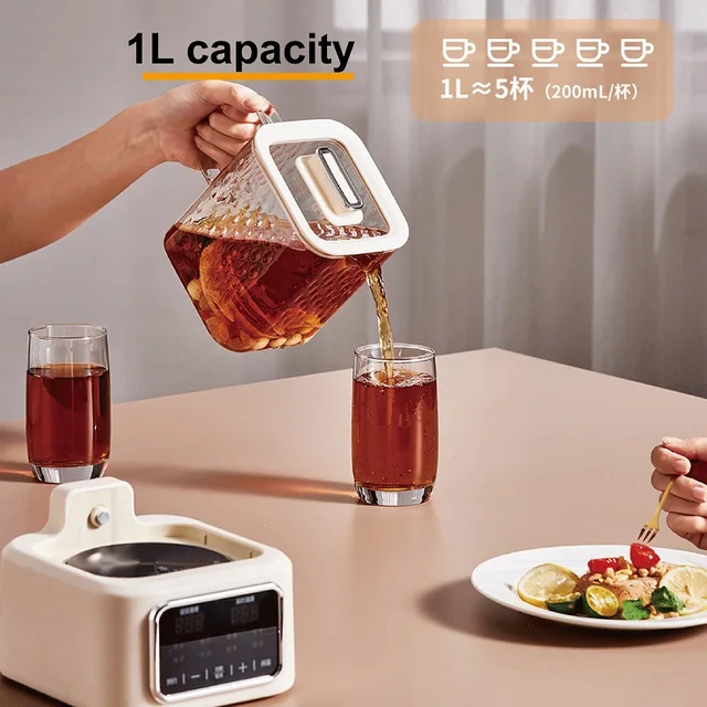 Mini-marmite de santé 1,2 L 110V/220V, bouilloire électrique en verre avec maintien au chaud automatique, théière à fleurs multifonction pour le bureau, pot à soupe et ragoût 1