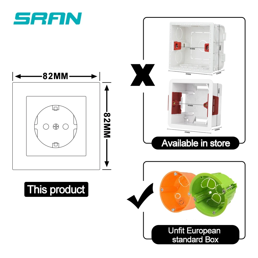 SRAN EU Socket With Usb c Module Accessories With Iron Plate And Iron Claw Suitable For SRAN F Series 82mm Panels