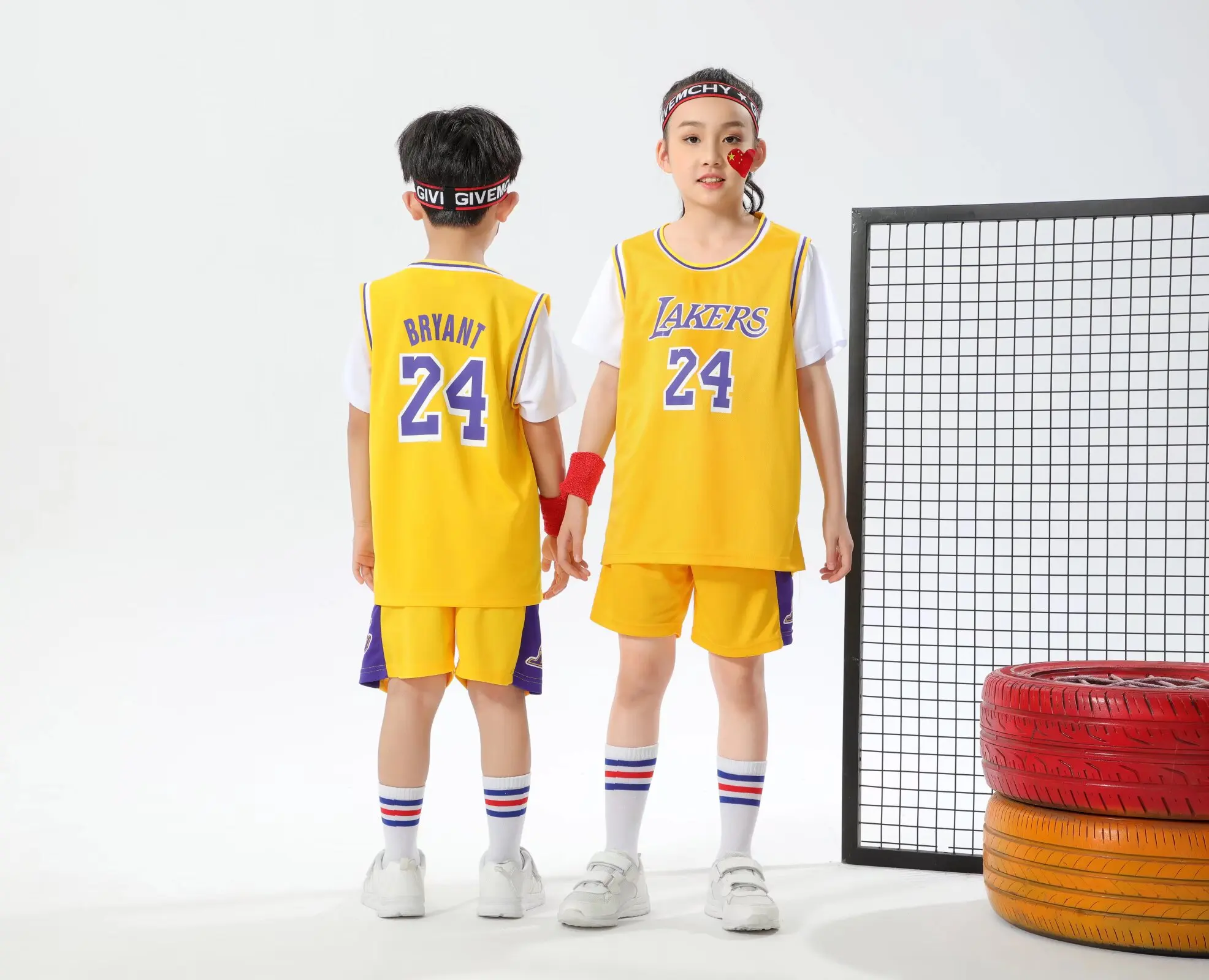 Basketball Jerseys Children's clothing suit quick-drying sweat-absorbent boys girls #24 Basketball Jerseys Fake two-piece uniform kit primary