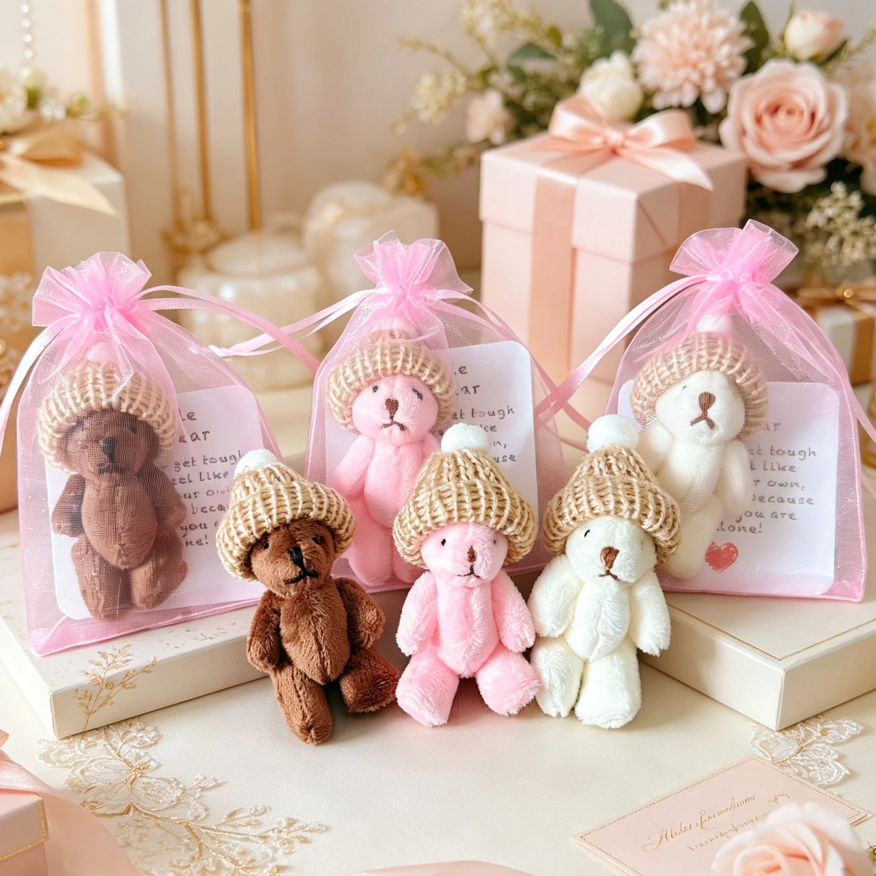 Mini Plush Bear In Carrying Bag With Inspirational Card Gift_voghion.com