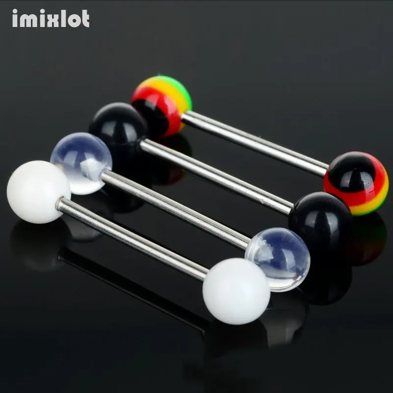 10pcs/Lot Colorful Acrylic Ball Tongue Piercing Stainless Steel Tongue