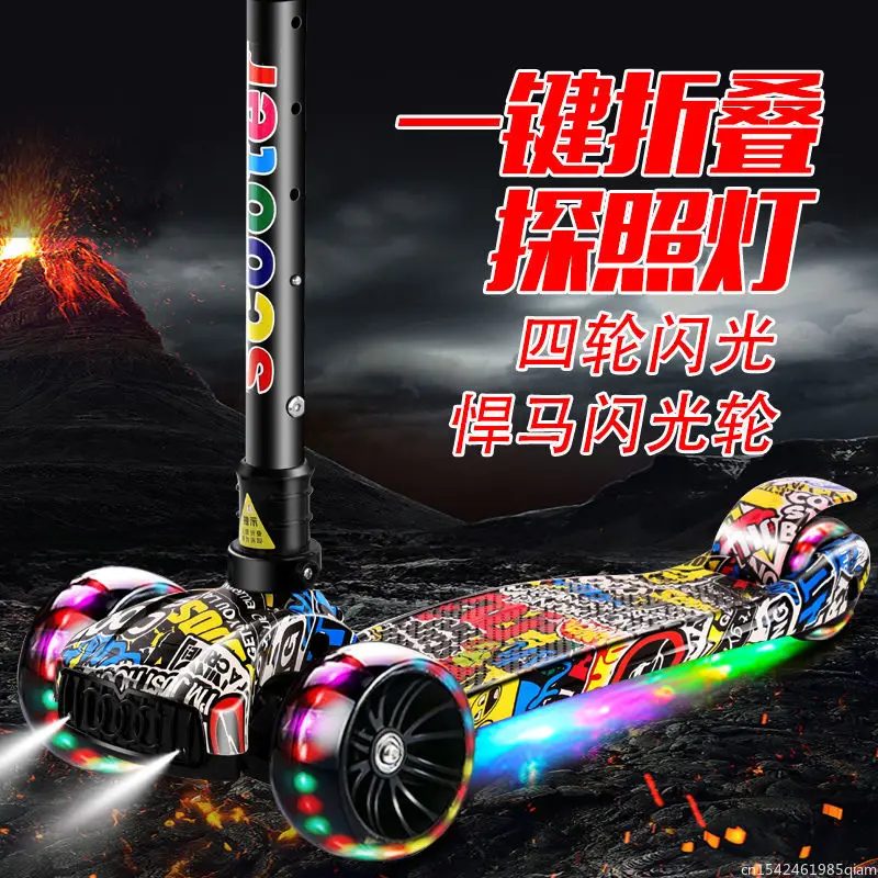Children Scooter 3 Wheel Scooter with Light Up Flash Wheels Music For 2-8 Year Kids Adjustable Height Foldable