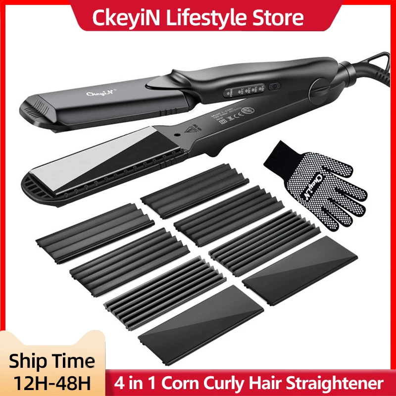 Ckeyin 4 In 1 Professional Ceramic Hair Crimper Hair Straightener Flat