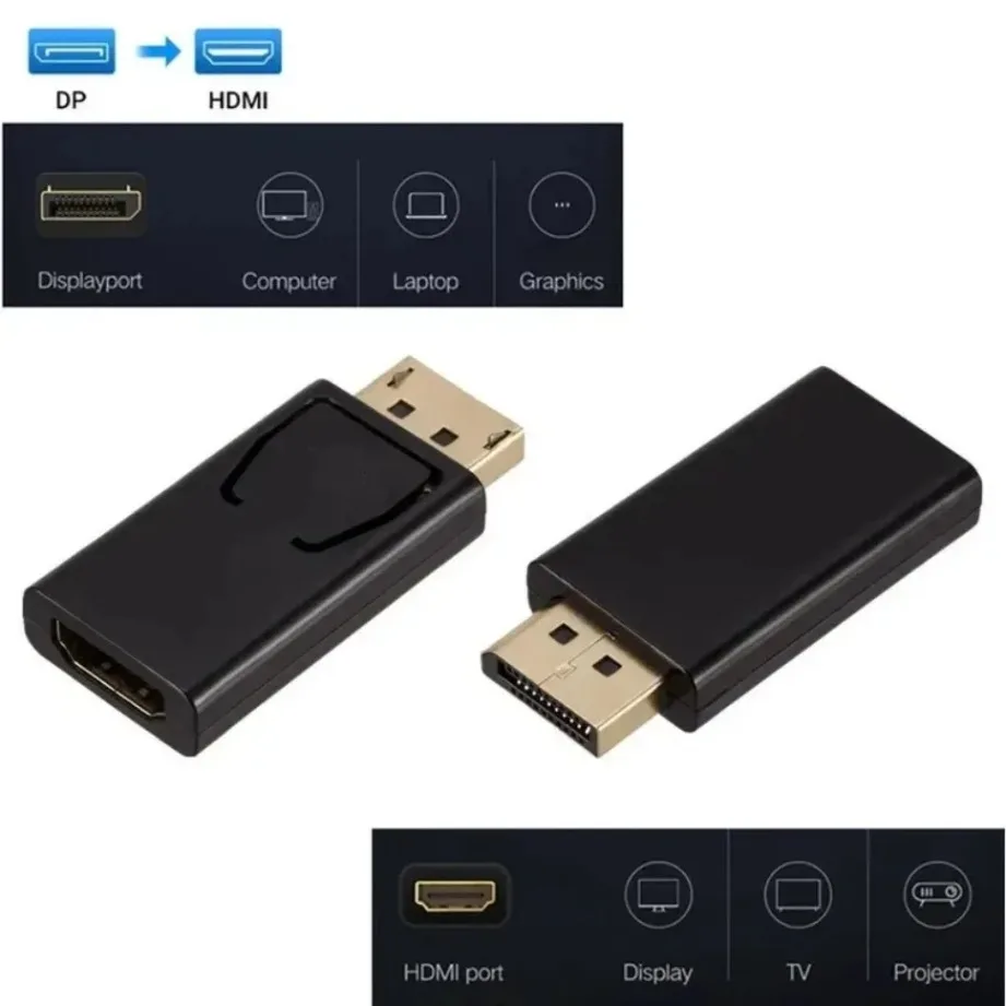 Displayport para hdmi-adaptador 4k/1080p dp para hdmi adaptador macho para  fêmea conversor de áudio de vídeo para pc portátil projetor - AliExpress