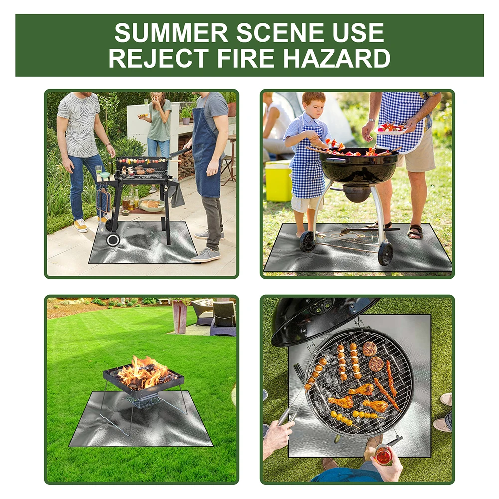 100cmx100cm Square Fireproof BBQ Lawn Protection Mat 3 Layers Fire Retardant Base Pad for Home Barbecue Outdoor Camping Party