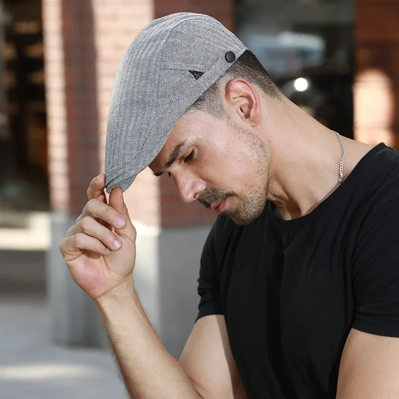 Retro Berets Hats for Men Newsboy Cap Spring Summer Cotton British Painters Hats Herringbone Flat Caps Casual Golf Trucker Hat 6