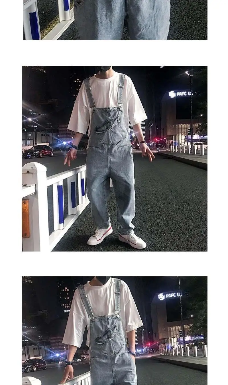 Description Picture 6 of itemFashion Tooling Denim Pants Overalls Couple Casual Loose High Street Large Size Straight Leg Jumpsuits Male Clothes