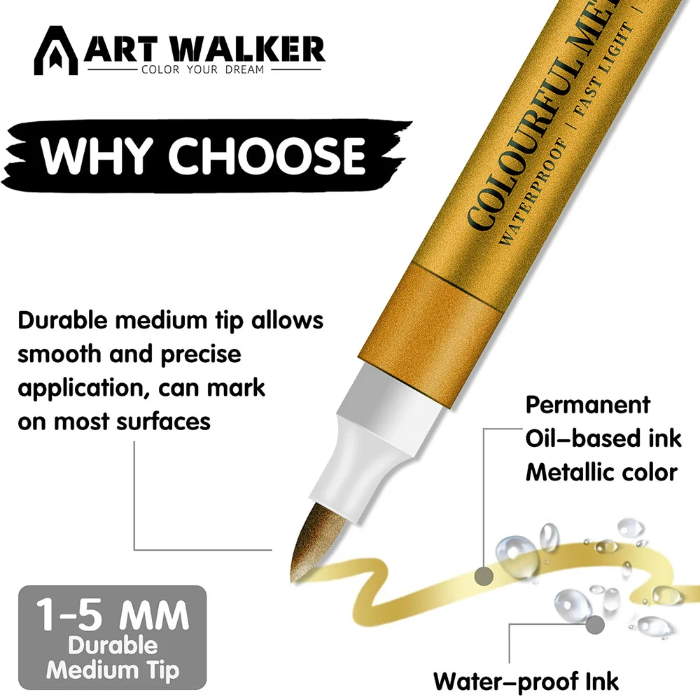 Metallic Markers Pens 12 Colors For Black Paper Glass Rock Painting Halloween Pumpkin Scrapbook Album