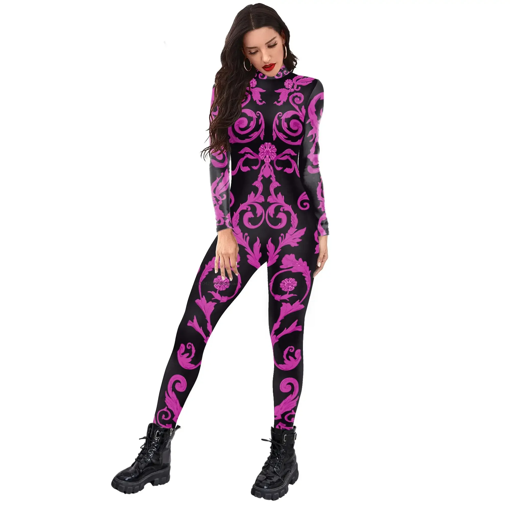 

Women Jumpsuits 3D Printed Geometric Patterns Halloween Carnival Cosplay Costume Zentai Bodysuit Fancy Long Sleeve Bodysuit