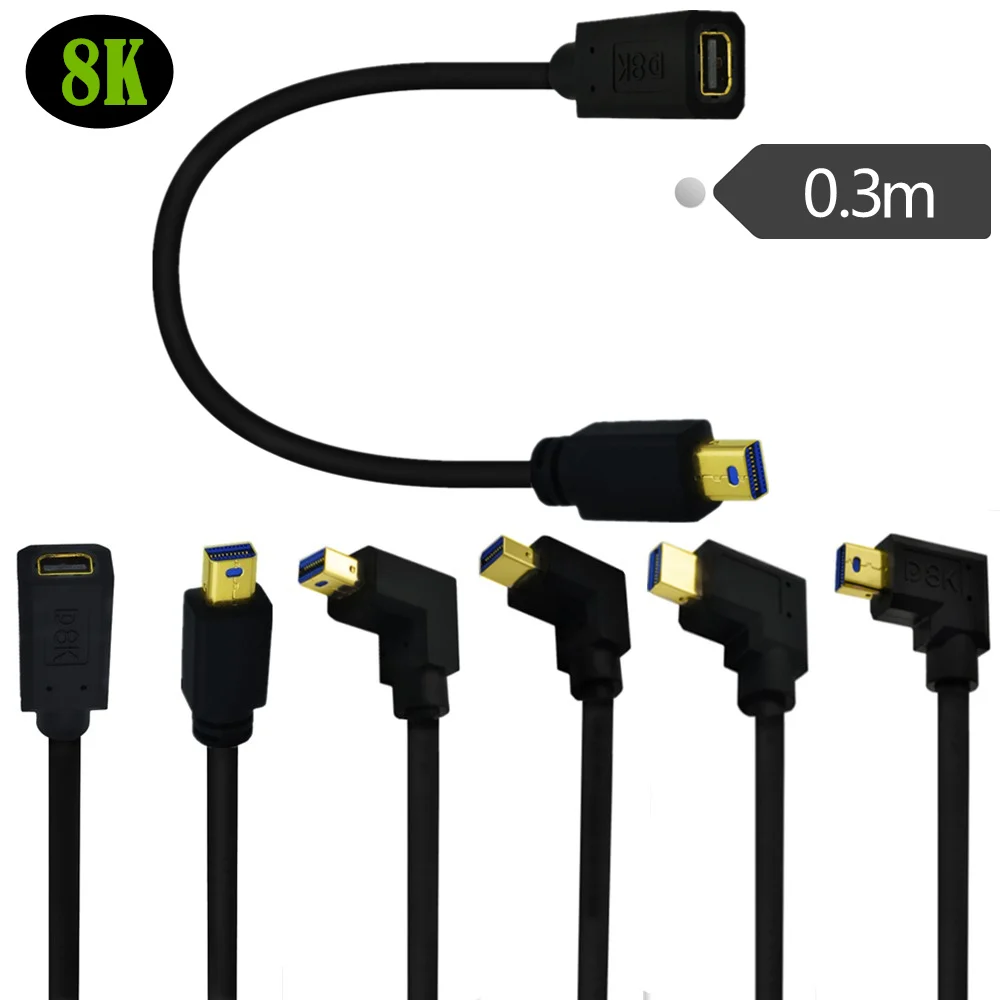 8K 90 ° AngleMini DisplayPort 1.4 비디오 연장 케이블 M/F - Mini DisplayPort 8k HBR2 지원-Mini DP 연장 케이블