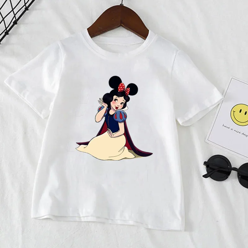 Disney Princess Kids Clothes T-Shirts Summer T Shirts Children Cartoons Kawaii Fashion Anime Tops Boy Girl Outfits Tee Shirt 4