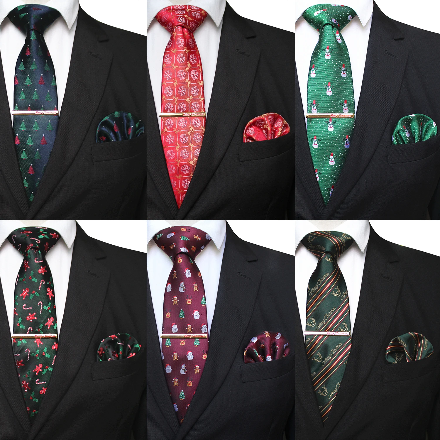 

EASTEPIC 8 cm Christmas Ties for Men Tie Set Quality Handkerchief Exquisite Clip Red Jacquard Necktie Men's Accessory Xmas Gift