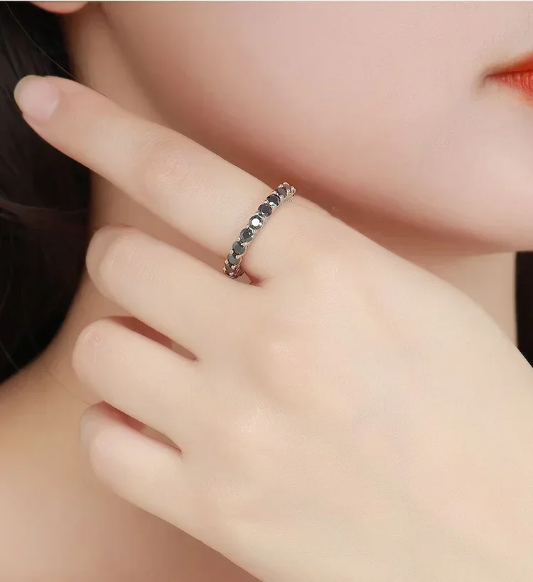 Moissanite Ring Full 3/4/5mm D Color Black Moissanite Ring Full Eternity Diamond Band For Women Men S925 Silver Wedding Rings