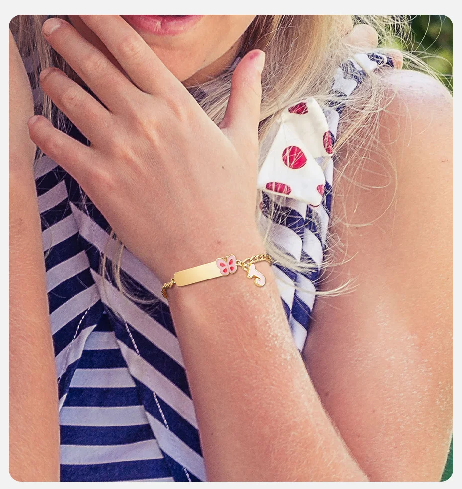 Vnox A-Z Initial Charms-Armbänder für Babys, individuelle Namens-Geburtsdatum-ID-Armbänder, Anti-Allergie-Edelstahl-Taufgeschenk – Detail 4