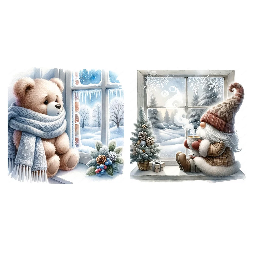 Cartoon Bear Gnome Cross Stitch Kit 11CT Printed Canvas Full Embroidery Eco-cotton Thread Home Decoration 40*40cm Embroidery Set