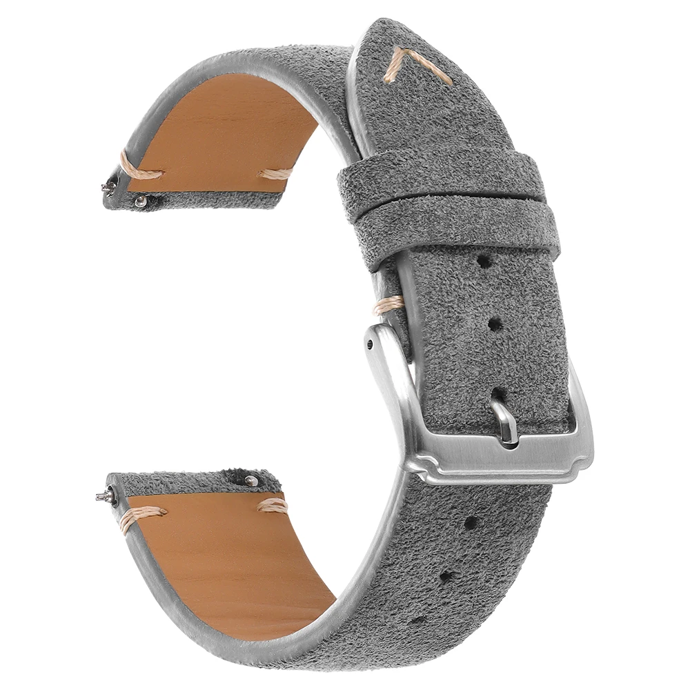 Vintage Brown Suede Wristband Watch Strap - Soft Calfskin Bracelet