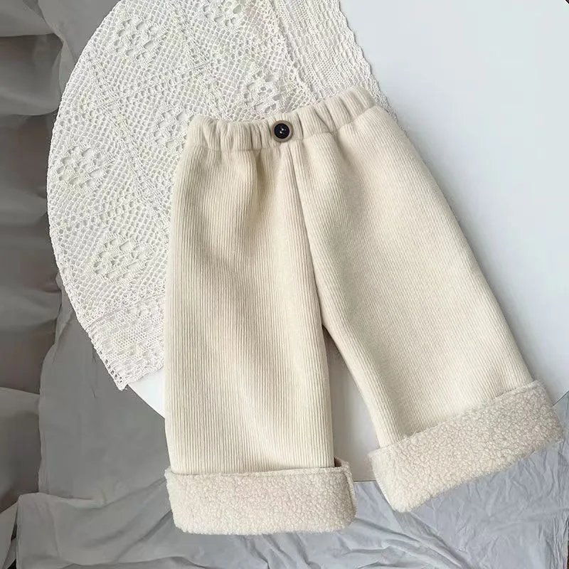 2025, Herbst/Winter, neue, mit Fleece gefütterte, verdickte Hose für Mädchen – warme Freizeithose – trendige, lockere Hose mit weitem Bein für Babys und Kinder – Detail 9