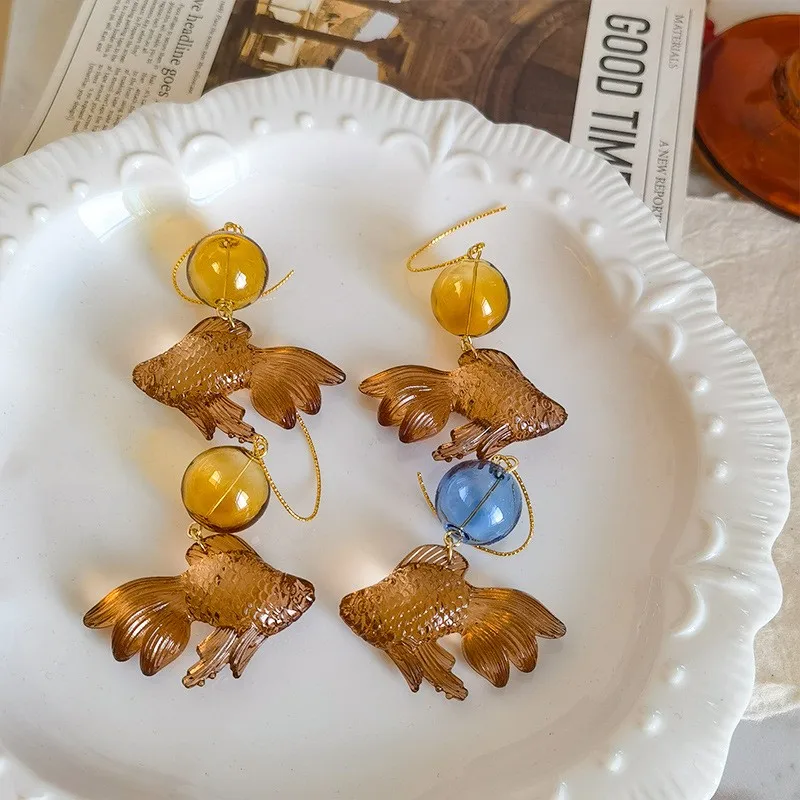 Transparent Goldfish Pendant Earrings Image 7
