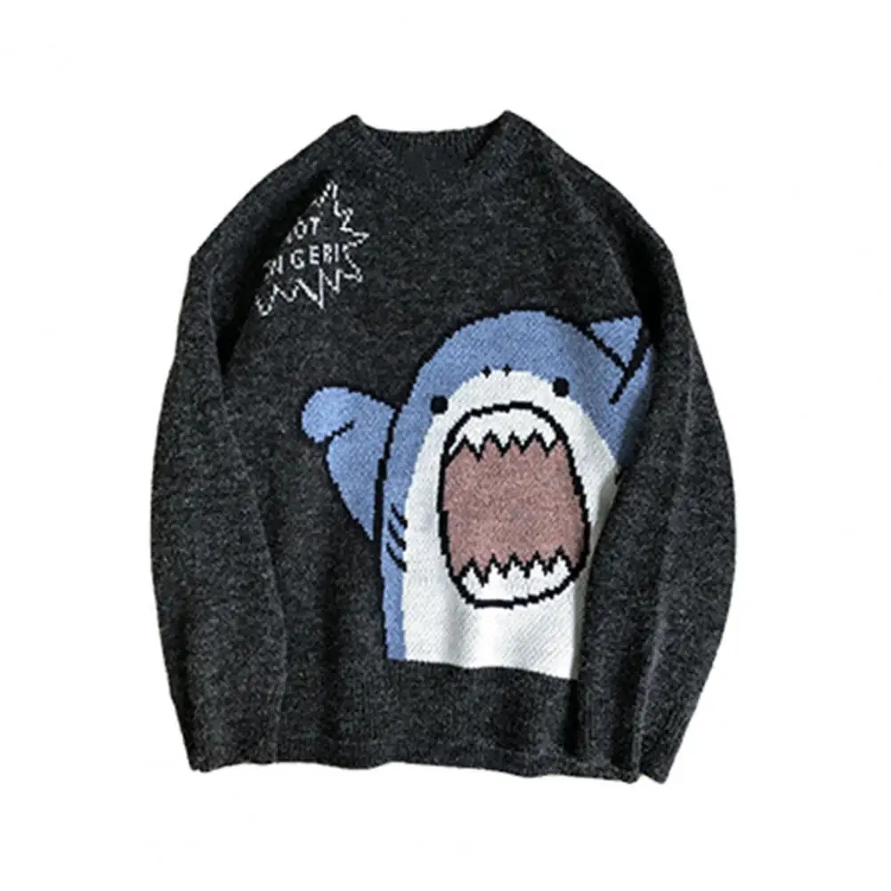 Cute Funny Shark Cartoon Knit Turtleneck Oversized Sweater