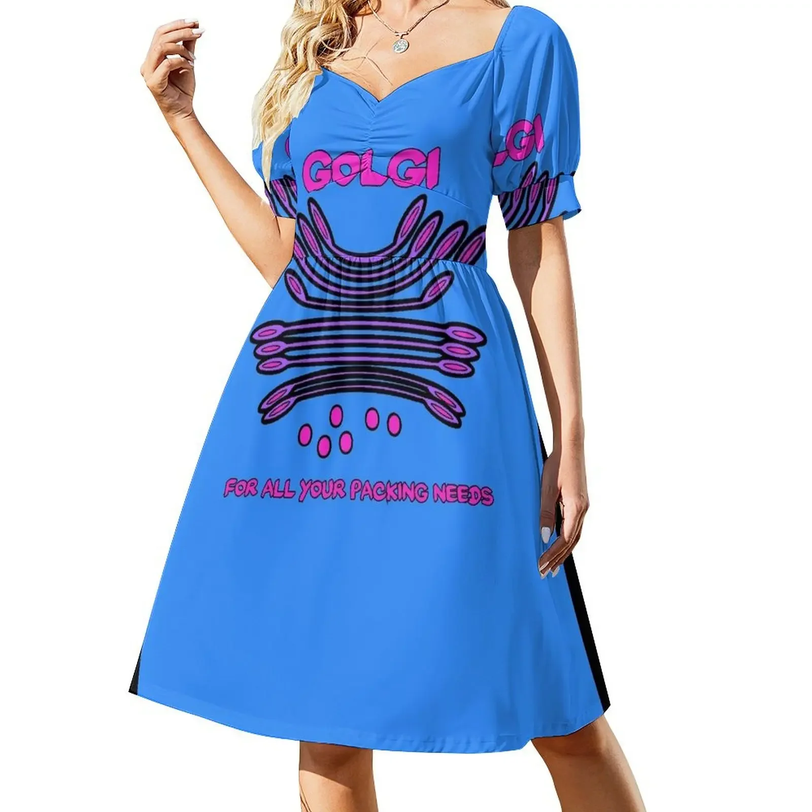 thumbnail image 1 of Vestido sin mangas rosa y morado con aparato de Golgi de arte pop, traje de festival para mujer, falda de verano para mujer., 1 of 7