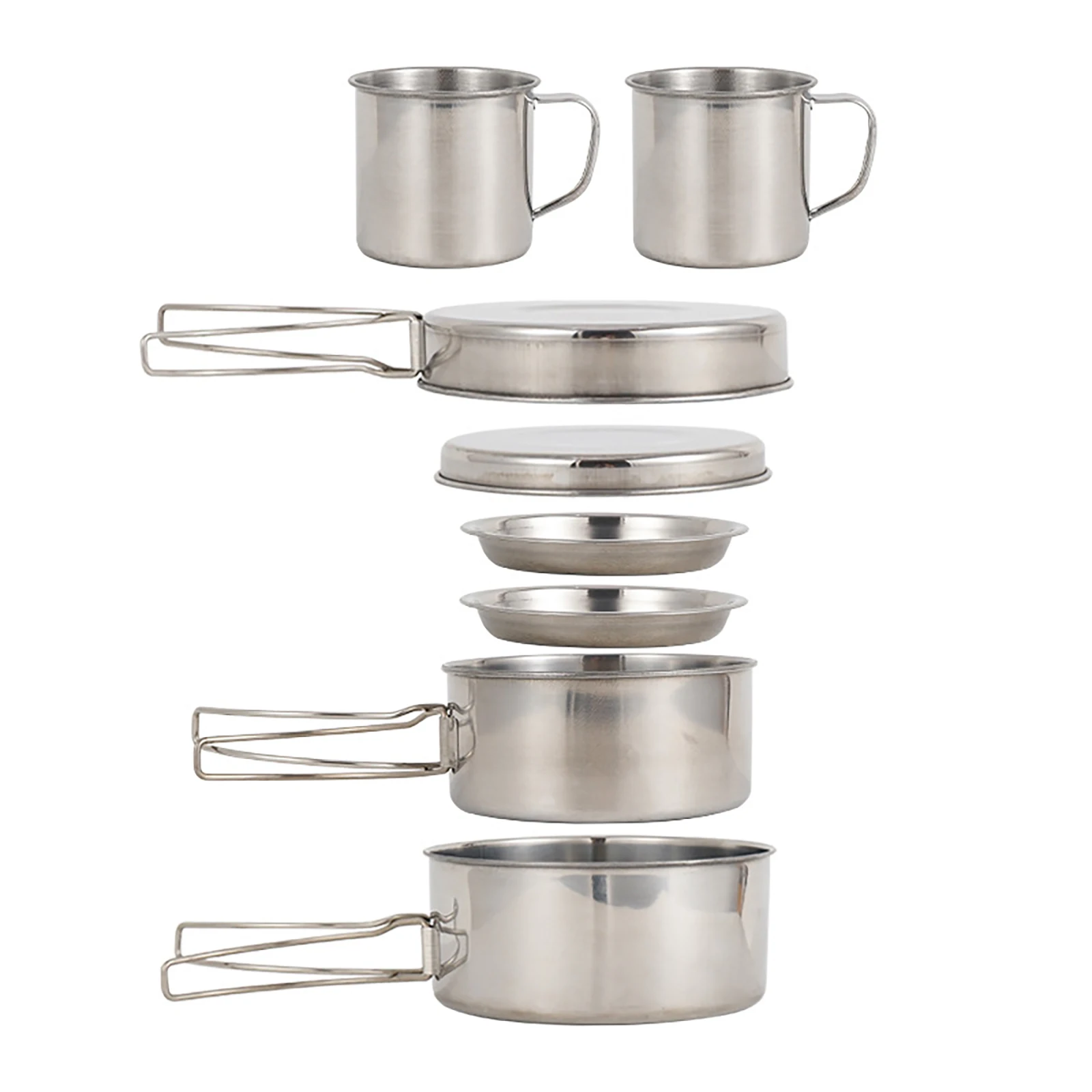 8pcs Stainless Steel Camping Cookware Set – Pot, Pan, Plates & Cups Kit 1