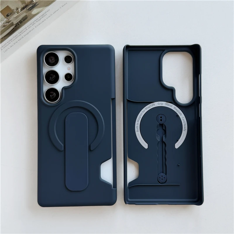 Soft Liquid Silicone Magnetic Case with Strap Holder and Card Slot - Shockproof Cover
