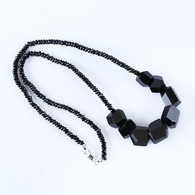 Natural Stone Black Tourmaline Black Agate Necklace Accessories Beads For DIY Jewelry Making 17x16x13mm 12x10x9mm 20inch 41.5g
