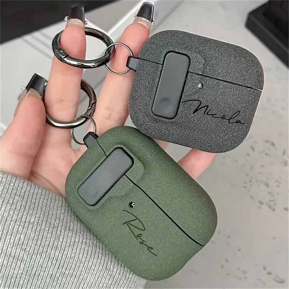 Customized Stylish Protective AirPods Case with Engraved Name and Keychain Attachment