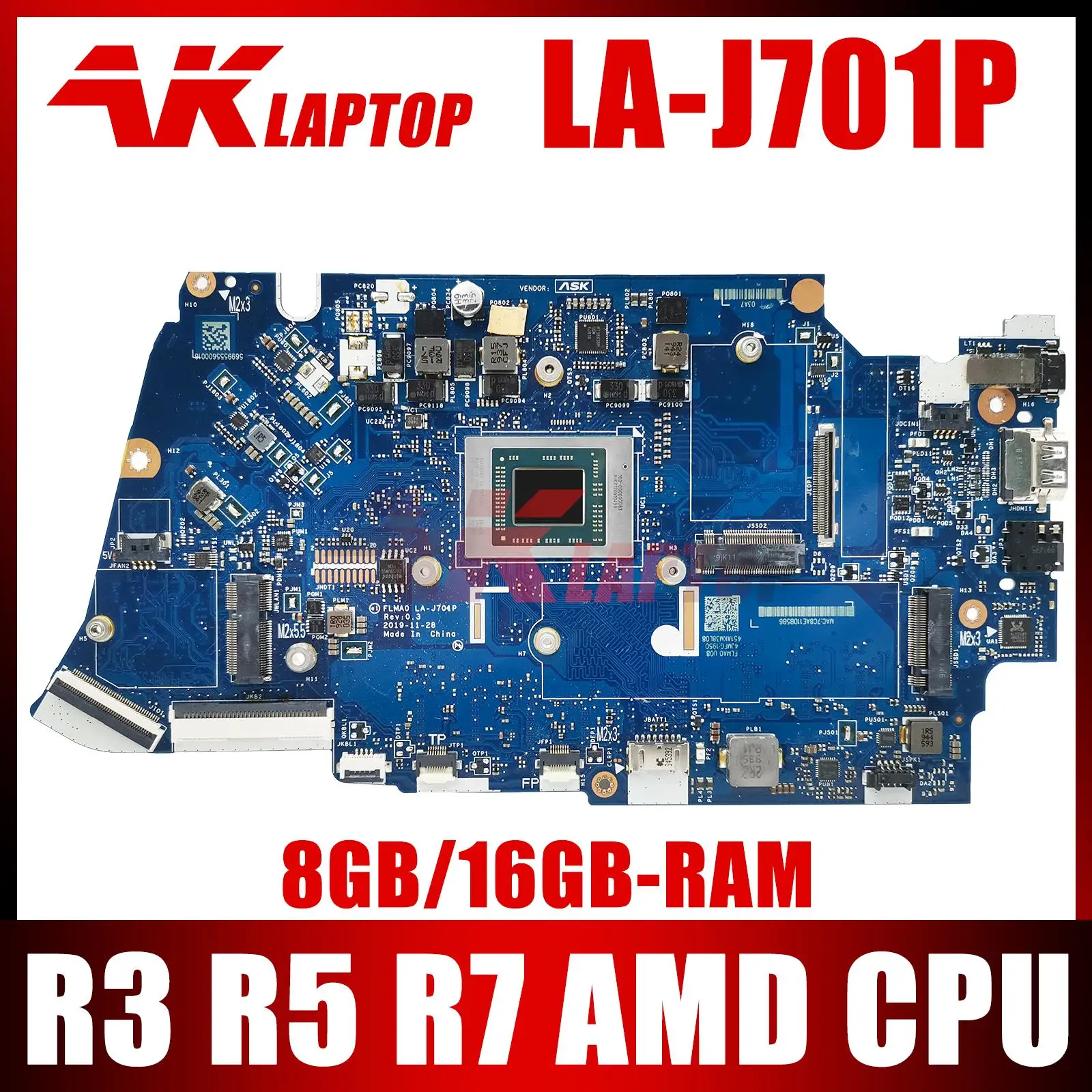 

For Lenovo Ideapad 5-14ALC05 5-14ARE05 Laptop Motherboard LA-J701P Motherboard. With AMD R3 R5 R7 CPU and 16G RAM.100% Test Work
