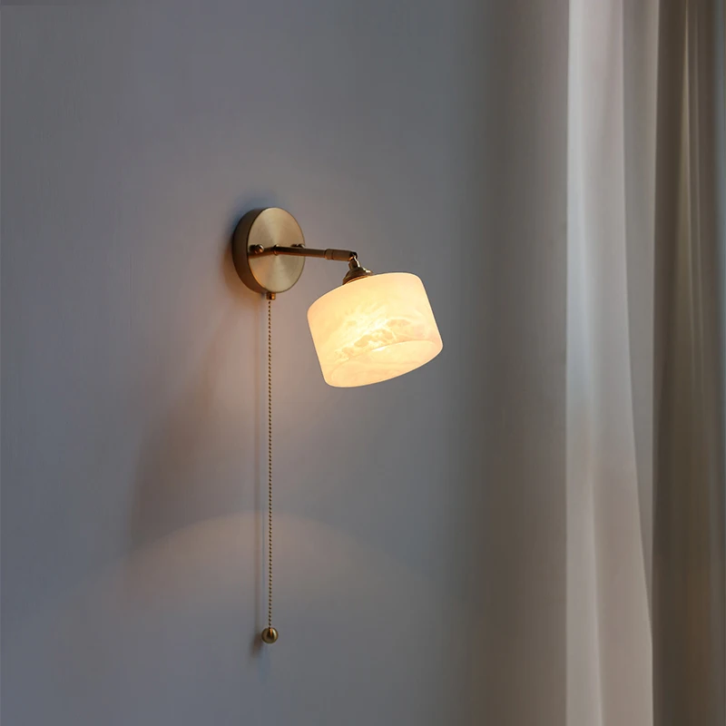 

Nordic Retro Marble LED Wall Lamp Copper Living Room Dining Room Bedroom Bedside Modern Wall Lights Lighting Indoor Decoration
