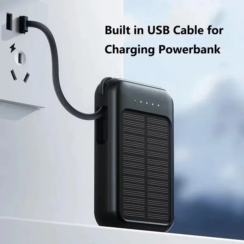 50000mAh 태양광 보조배터리 대용량 초고속 충전 내장 4개 케이블 파워뱅크 야외용 예비 배터리 휴대폰용