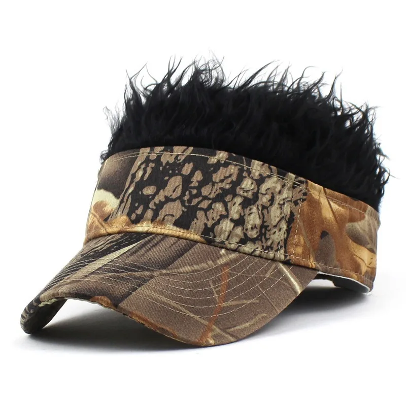 Outdoor-Tarnung Army green Dschungel Sonnenschirm Sonnenhut Spike Haare Perücke Hut Sport Baseball Cap synthetische kurze Haare Perücken Hut Visier – Detail 8
