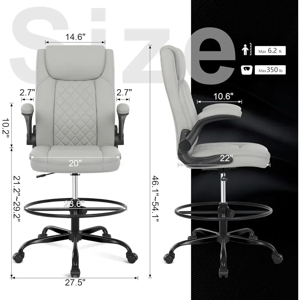 ergonomic adjustable height office chair with flip-up arms for standing desk use