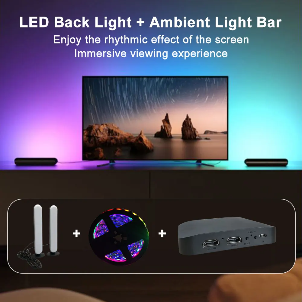 Ambient TV Fancy Led Backlight 4K HDMI 2.0 Device Sync Box And Smart Light  Bar Strip WS2811 RGBIC Kit For 55-85Inch Screen XBOX - AliExpress