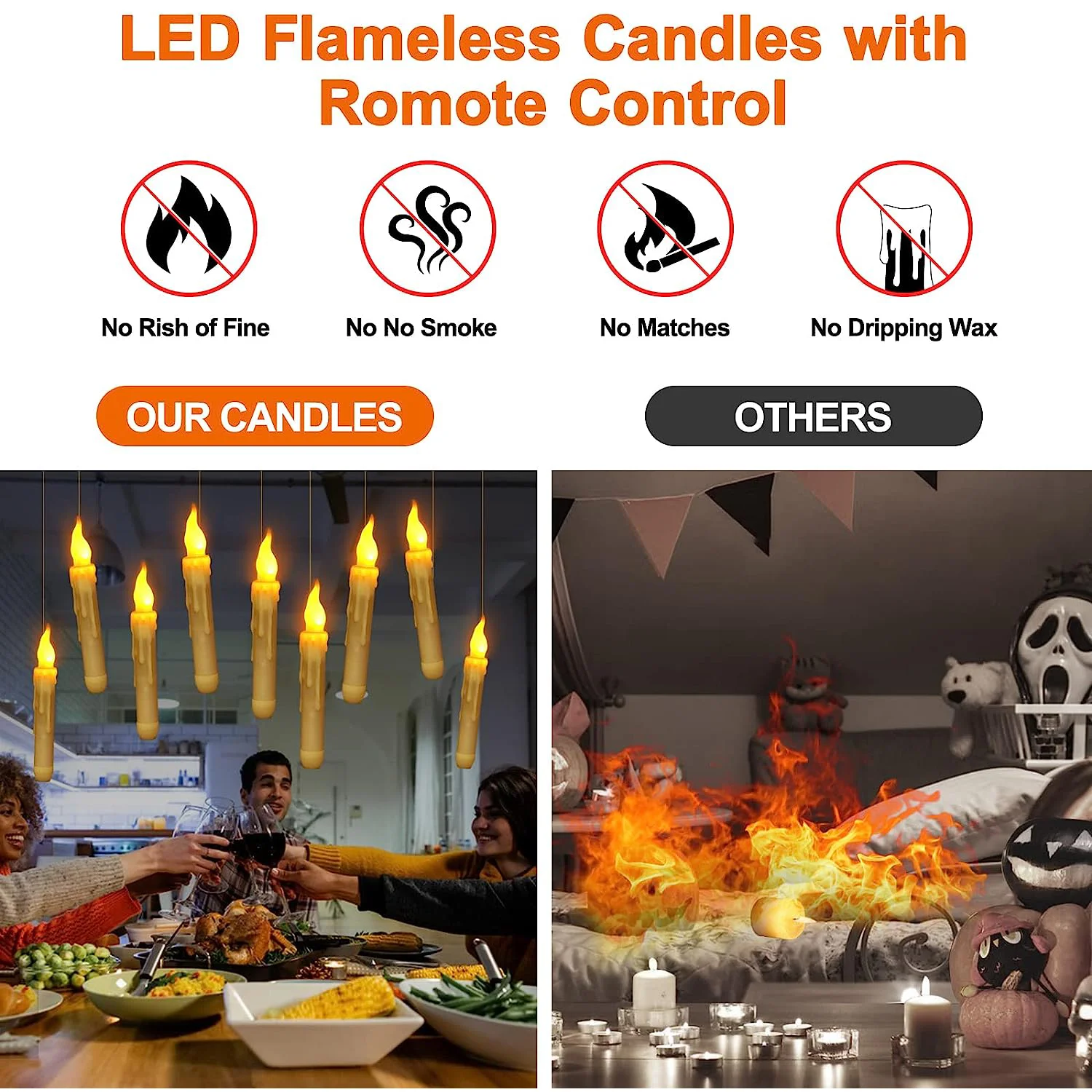 12/24Pcs Floating Candles with Magic Wand Remote LED Candles with Flickering Flame Battery Operated Candles for Halloween Xmas