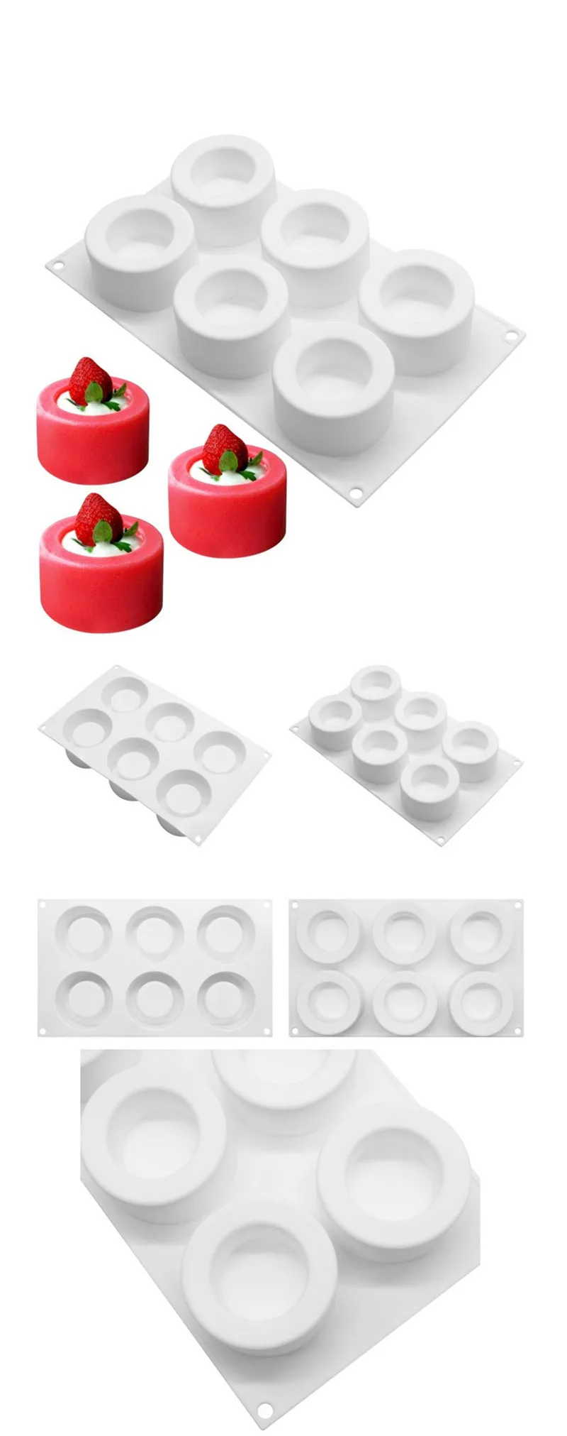 Description Picture 2 of item6 Cavity Small Round Cup Candle Mold Dessert Pudding Mousse Cake Baking Utensils Home Decoration Candle Cup Baking Mold