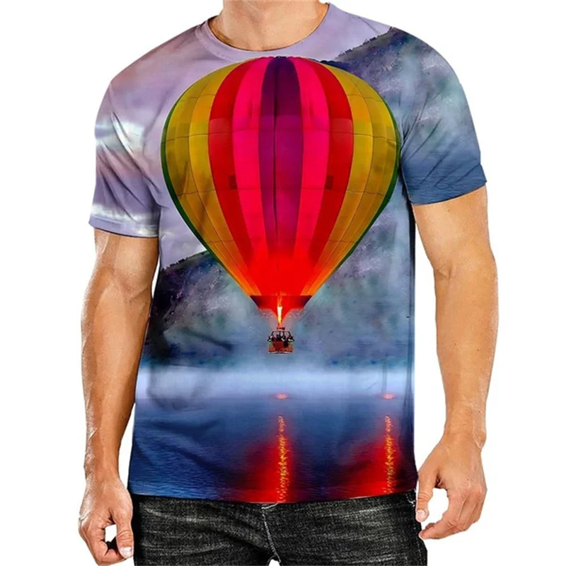 

3d Printed Hot Air Balloon T-Shirt Women Graphics Summer Tops Tees Casual Round Neck Short Sleeves Men Kids T Shirt Streetwear