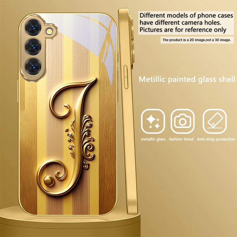 Elegant Golden Glass Phone Case with Ornate S Design