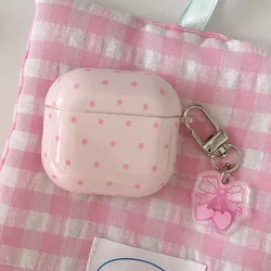Charming Pink & Green Polka Dot Shockproof Case with Bow and Pendant Charm - AirPods 3 (A with keyring)