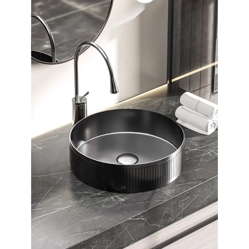 

Golden stainless steel countertop basin creative bathroom circular washbasin hotel homestay Nordic light luxury washbasin