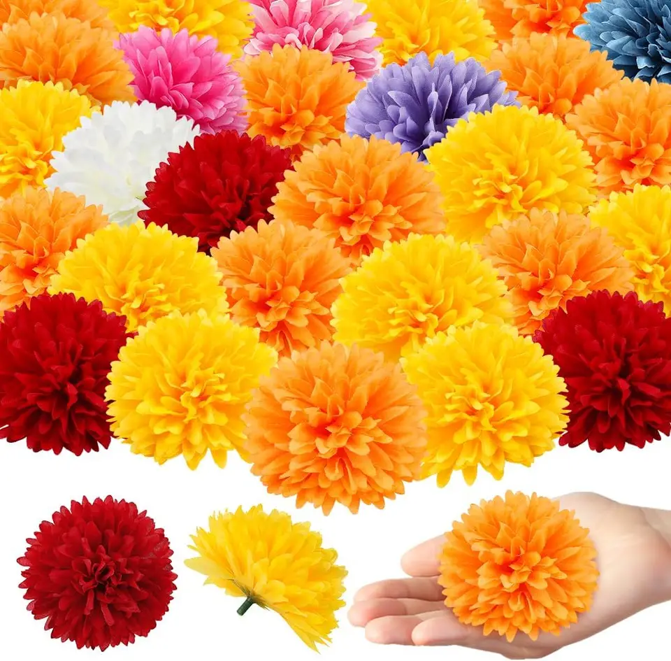 50 teste di calendula artificiali in seta, fiori di calendula Dia
