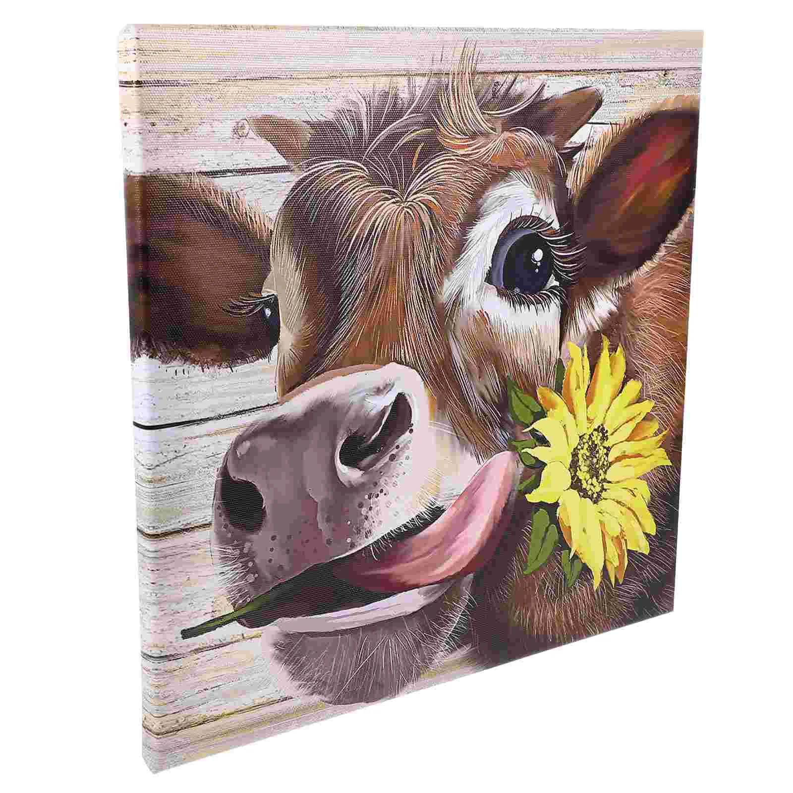 

Frameless Wall Painting Adornment Country Flower Cow Painting Wall Decoration