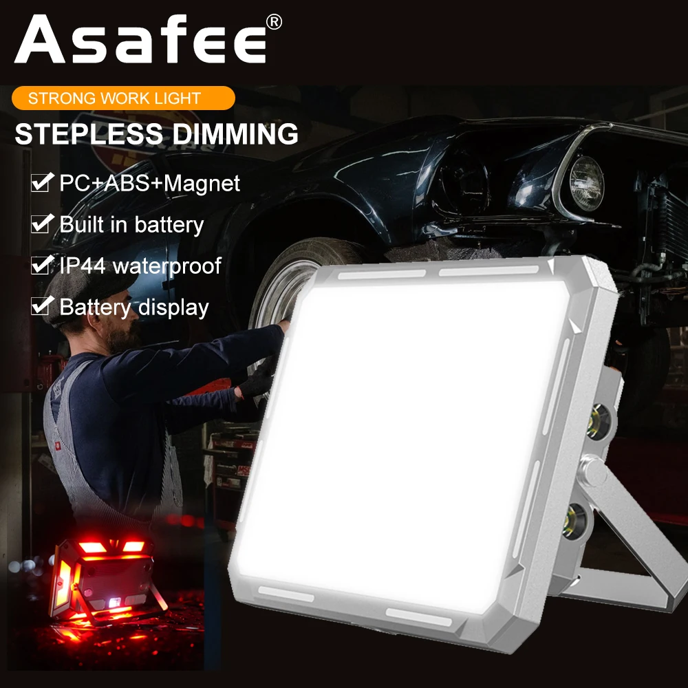 LED Flood Light Work Lamp Asafee XPE 1000LM Flood Work Rechargeable Outdoor Camping Built-in 4000mAh Battery IP44 Waterproof