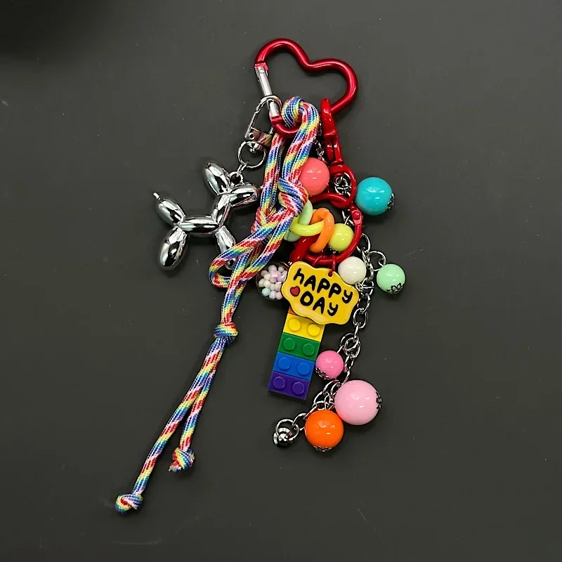 Ins Rainbow Beads Novel Personalized Hanging Chain Car Phone Case Key Bag Pendant for Men and Women Hanging Chain Decorative 2